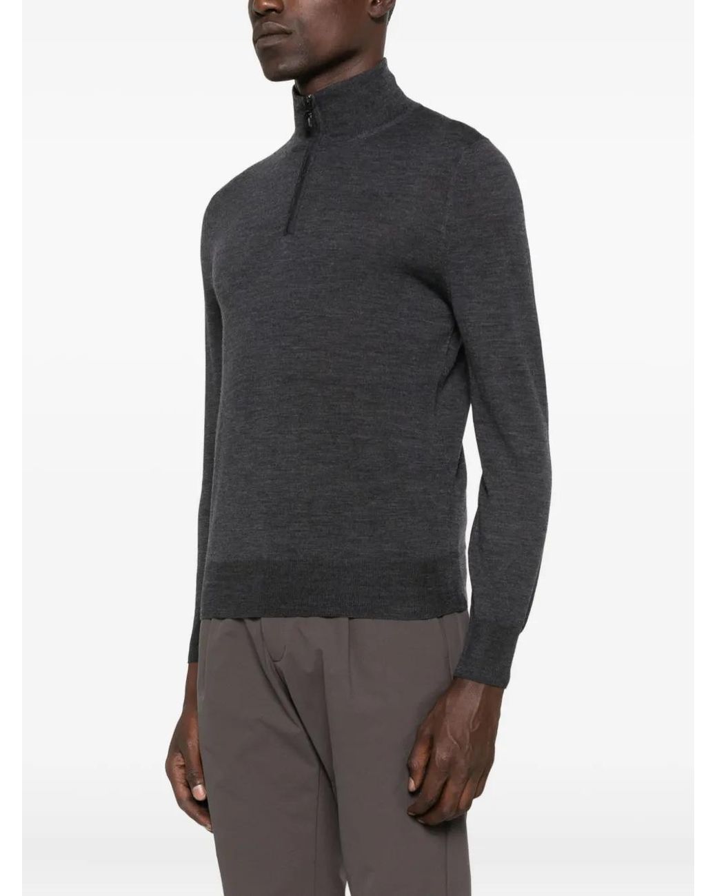 Canali Black Zip-Neck Wool Sweater for men