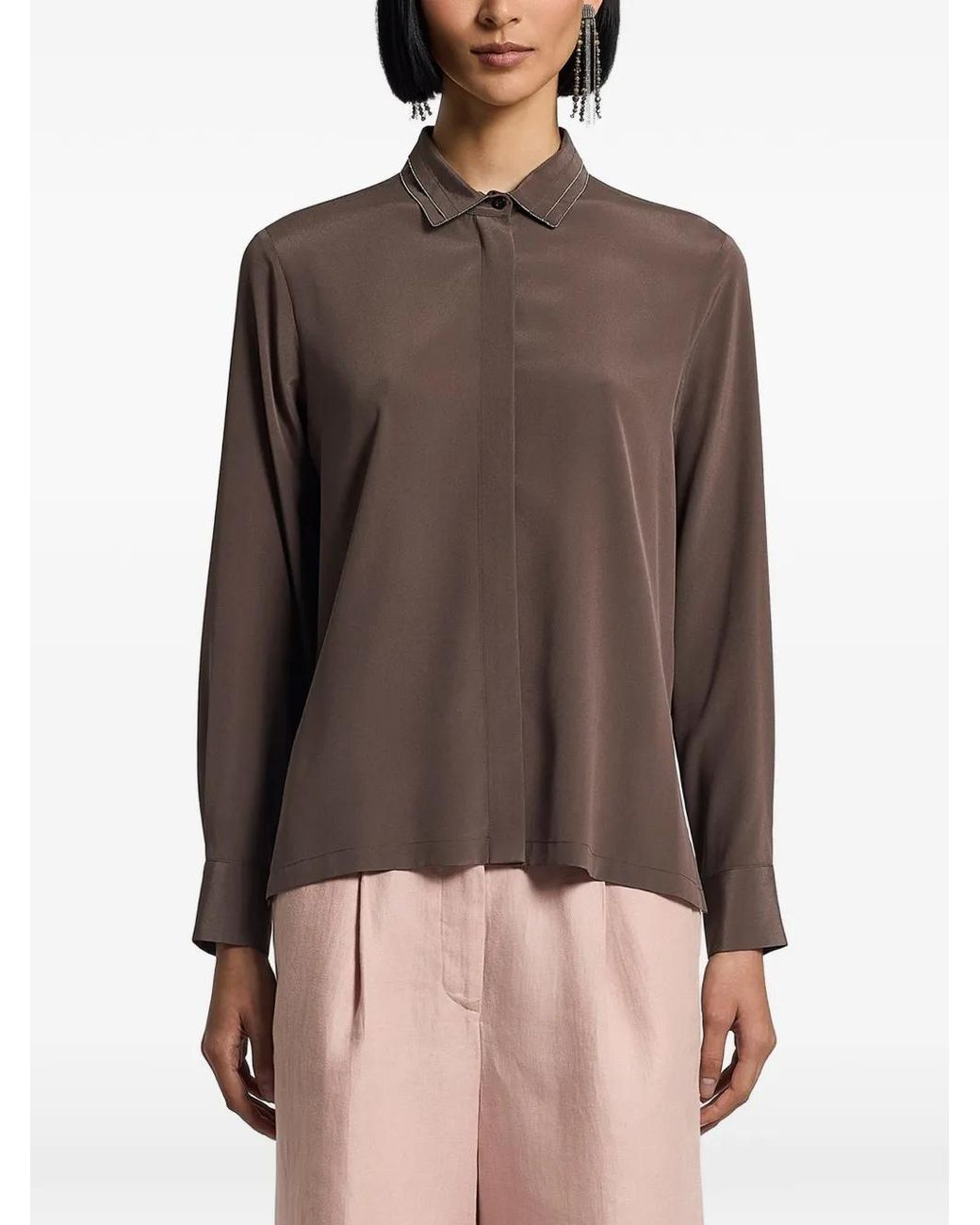 Peserico Brown Buttoned Collared Shirt