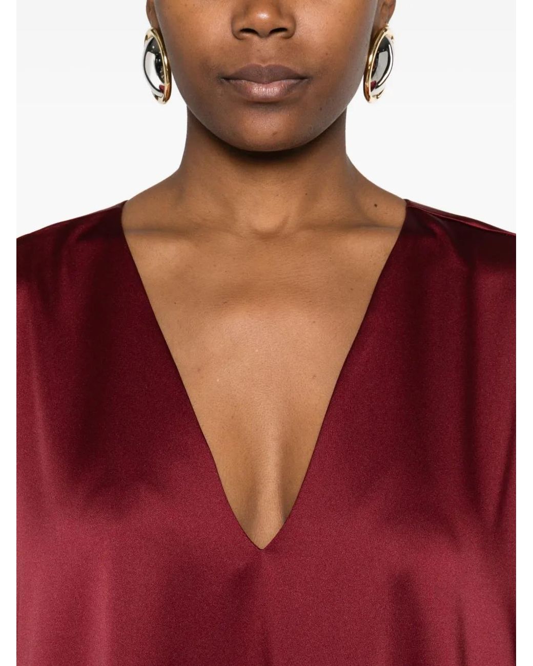 Atu Body Couture Red Satin V-Neck Maxi Dress