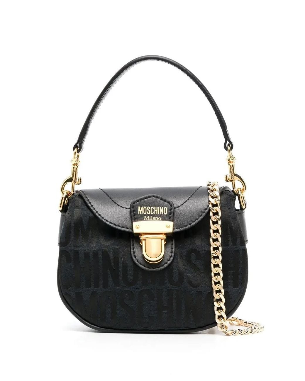 Moschino Black Logo Stamp Monogram Shoulder Bag