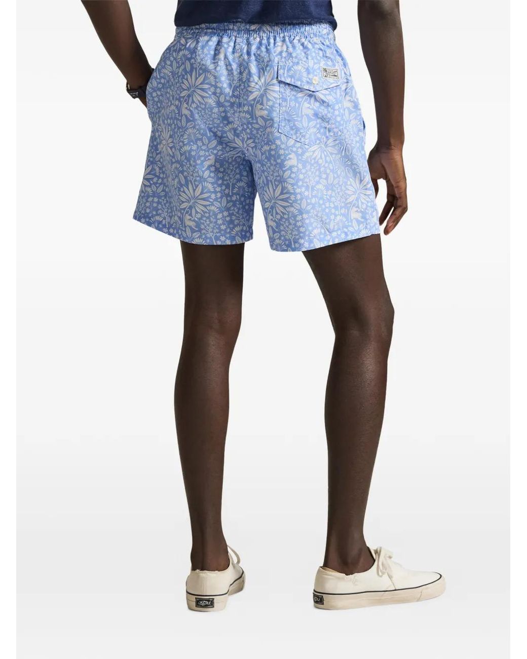 Polo Ralph Lauren Blue Light Nylon 14.5 Cm Traveller Swim Shorts With All-Over Tropical Print for men