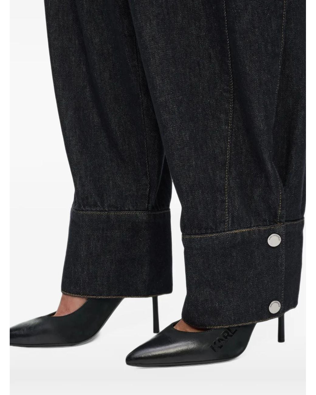 Karl Lagerfeld Blue Cuff-Detail Wide-Leg Jeans