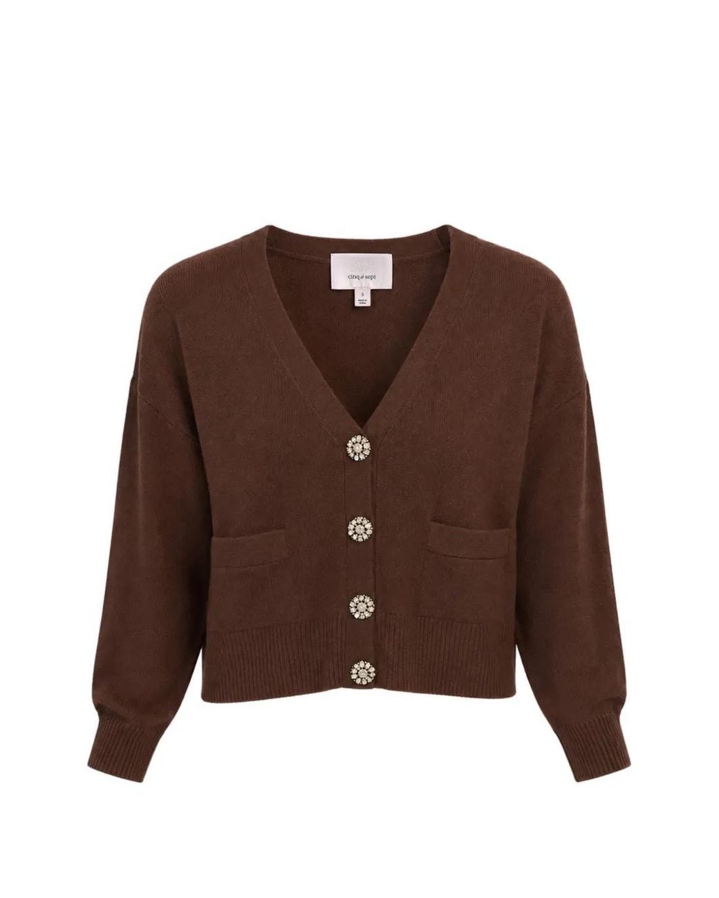 Cinq À Sept Brown Kavita Rhinestone-Embellished Cashmere Cardigan
