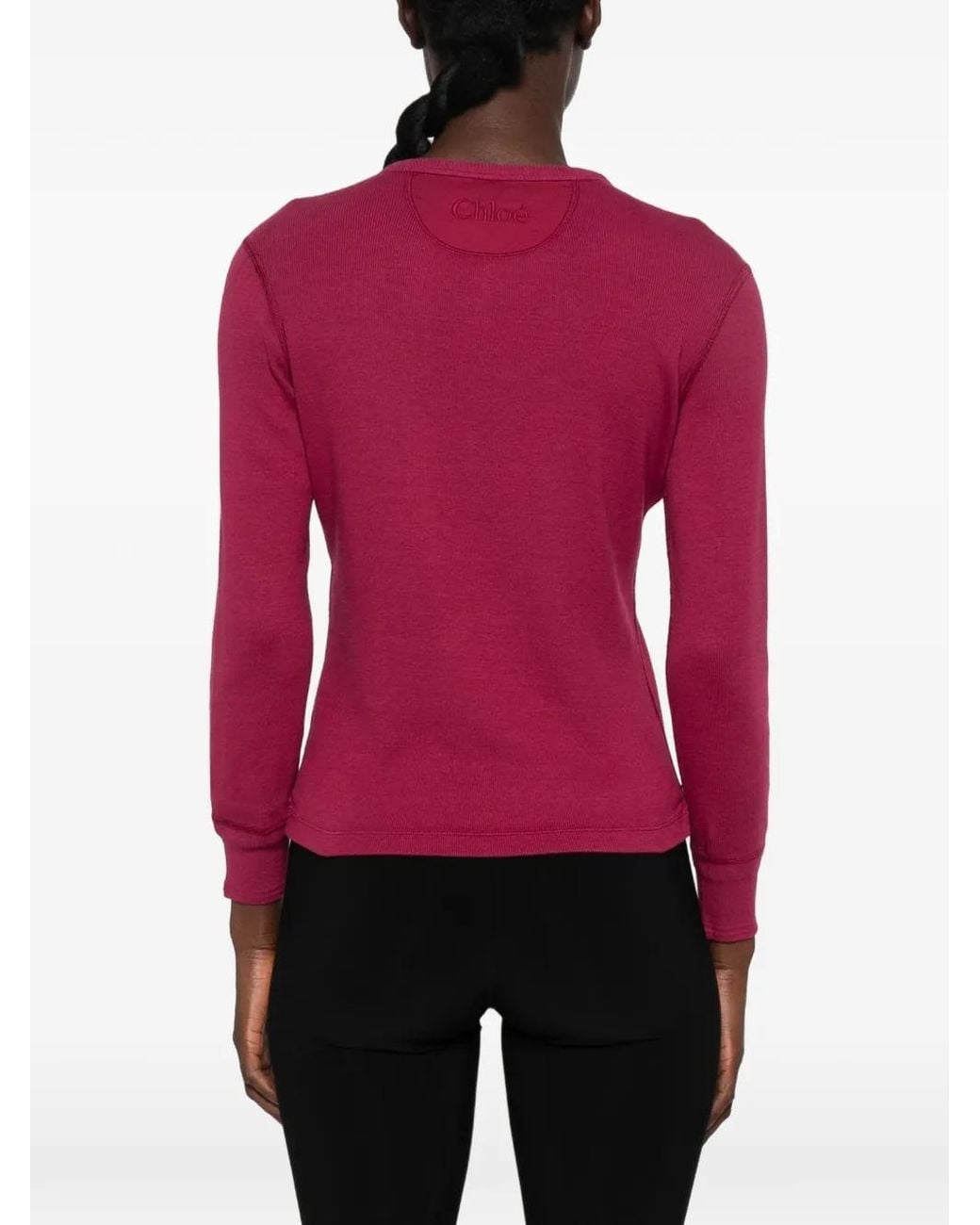 Chloé Red Button-Placket Long-Sleeve Top