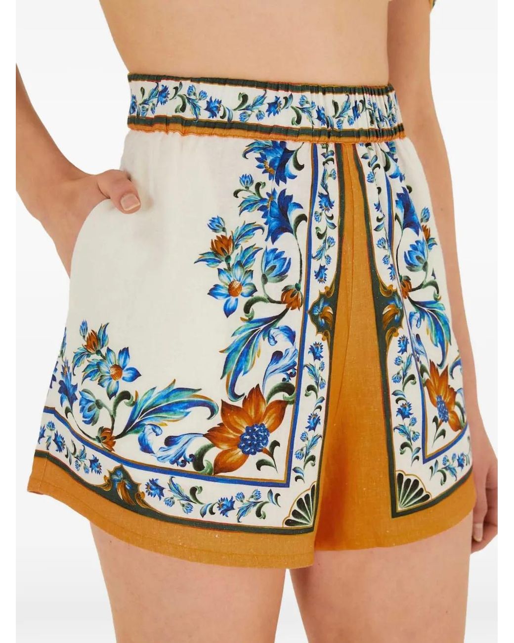 Farm Rio White Floral-Tile Shorts
