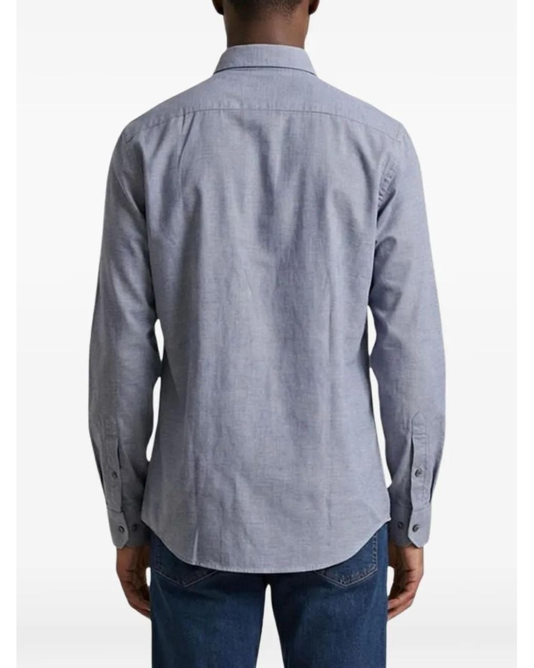 ARMANI EXCHANGE Blue Logo-Embroidered Long-Sleeve Shirt for men