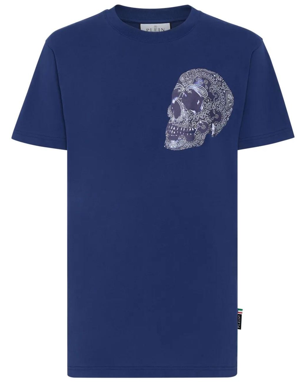 Philipp Plein Blue Logo-Print Cotton T-Shirt for men
