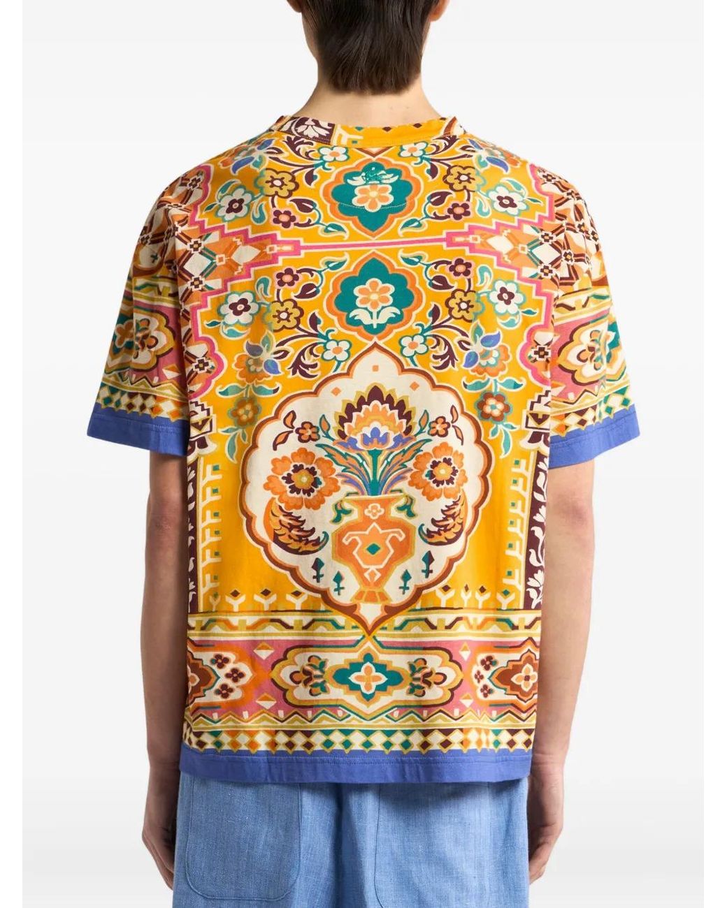 Etro Yellow Floral-Print T-Shirt for men