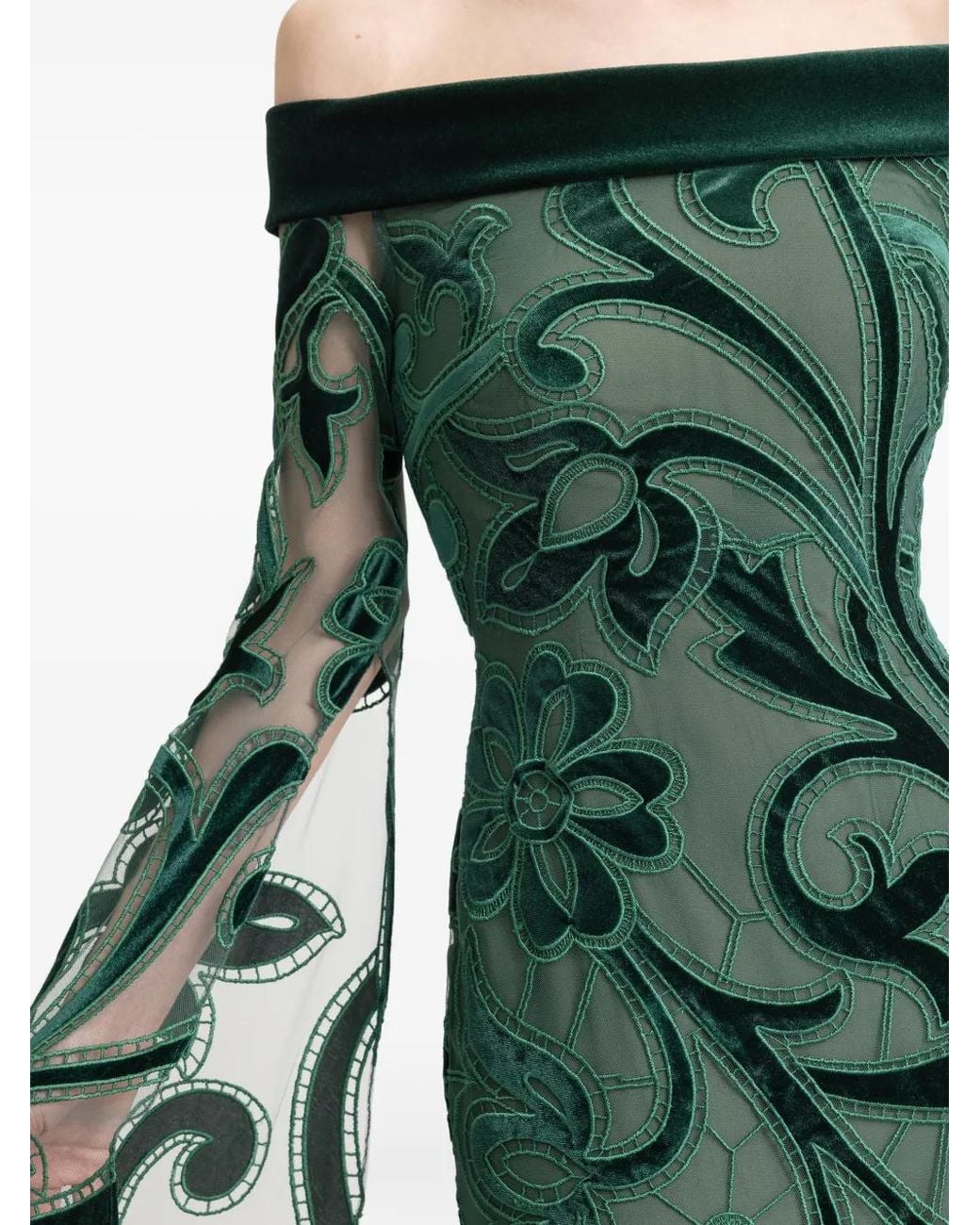 Gemy Maalouf Green Off-Shoulder Maxi Dress
