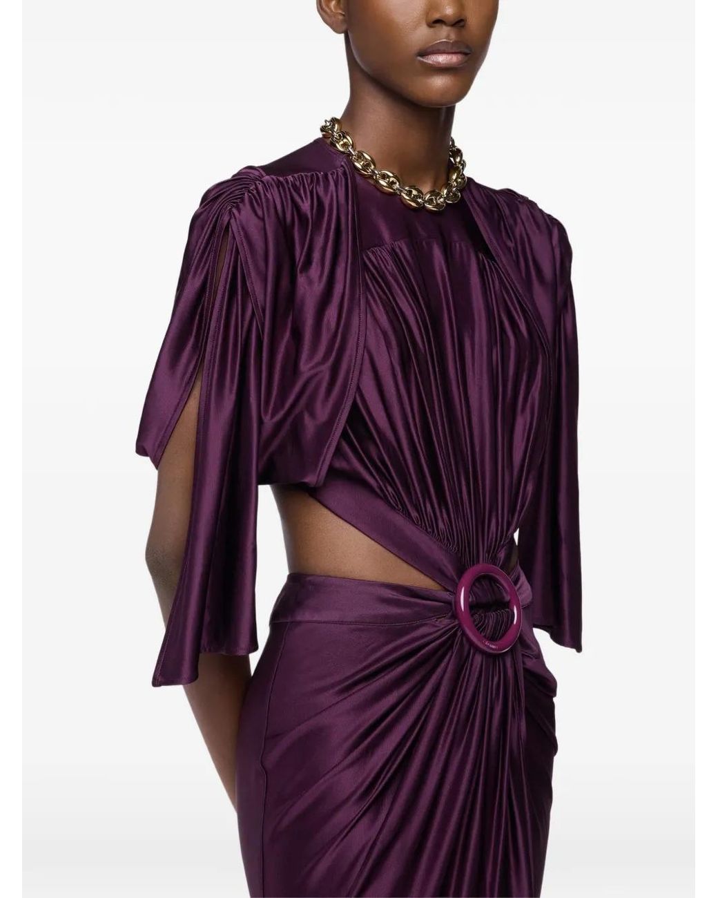 Rabanne Purple Ruched-Detail Maxi Dress