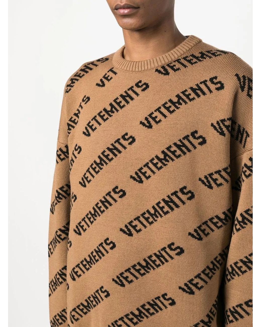 Vetements Brown Logo-Print Intarsia-Knit Jumper for men