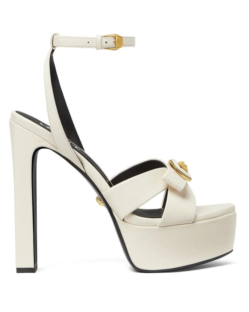 Versace White Gianni Ribbon Leather Sandals 140 Mm