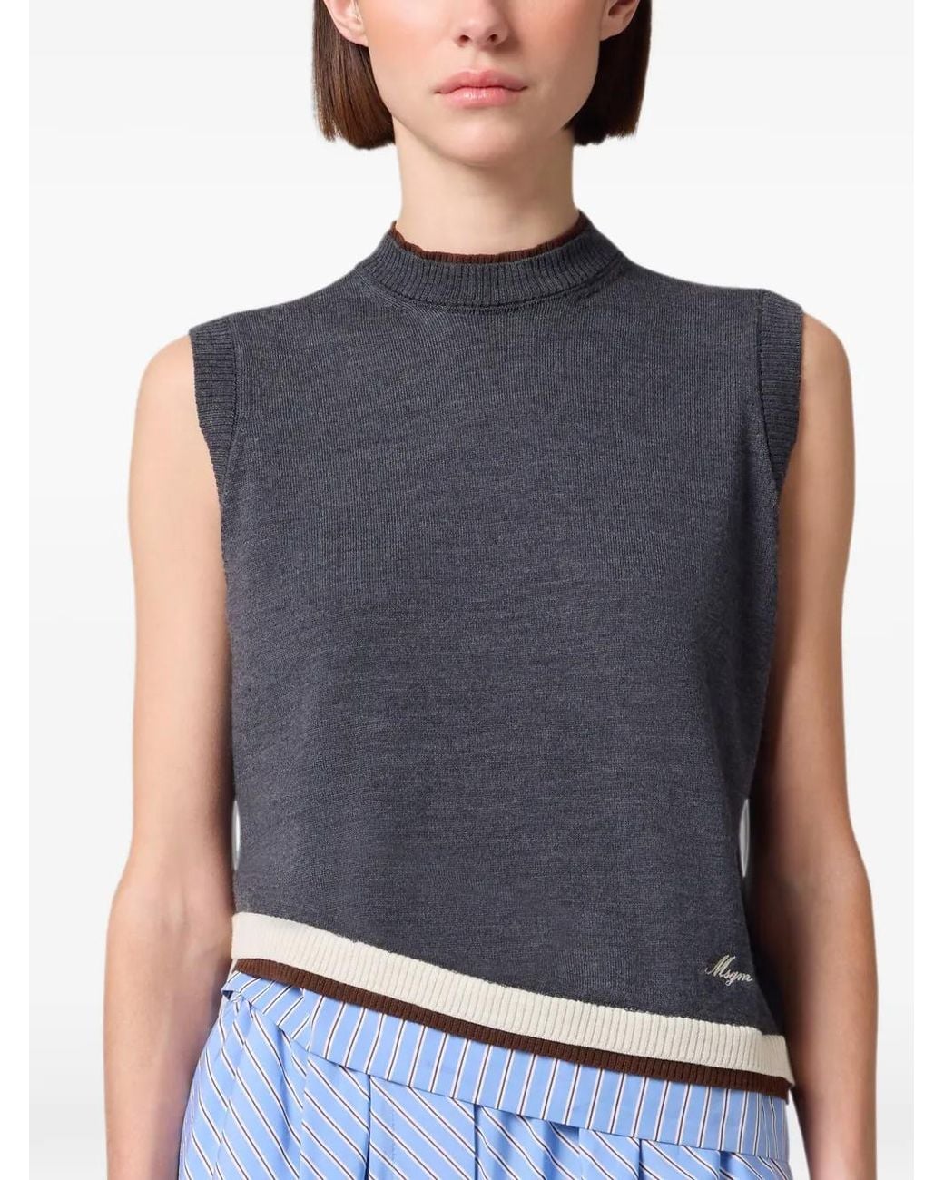 MSGM Blue Logo-Embroidered Tank Top