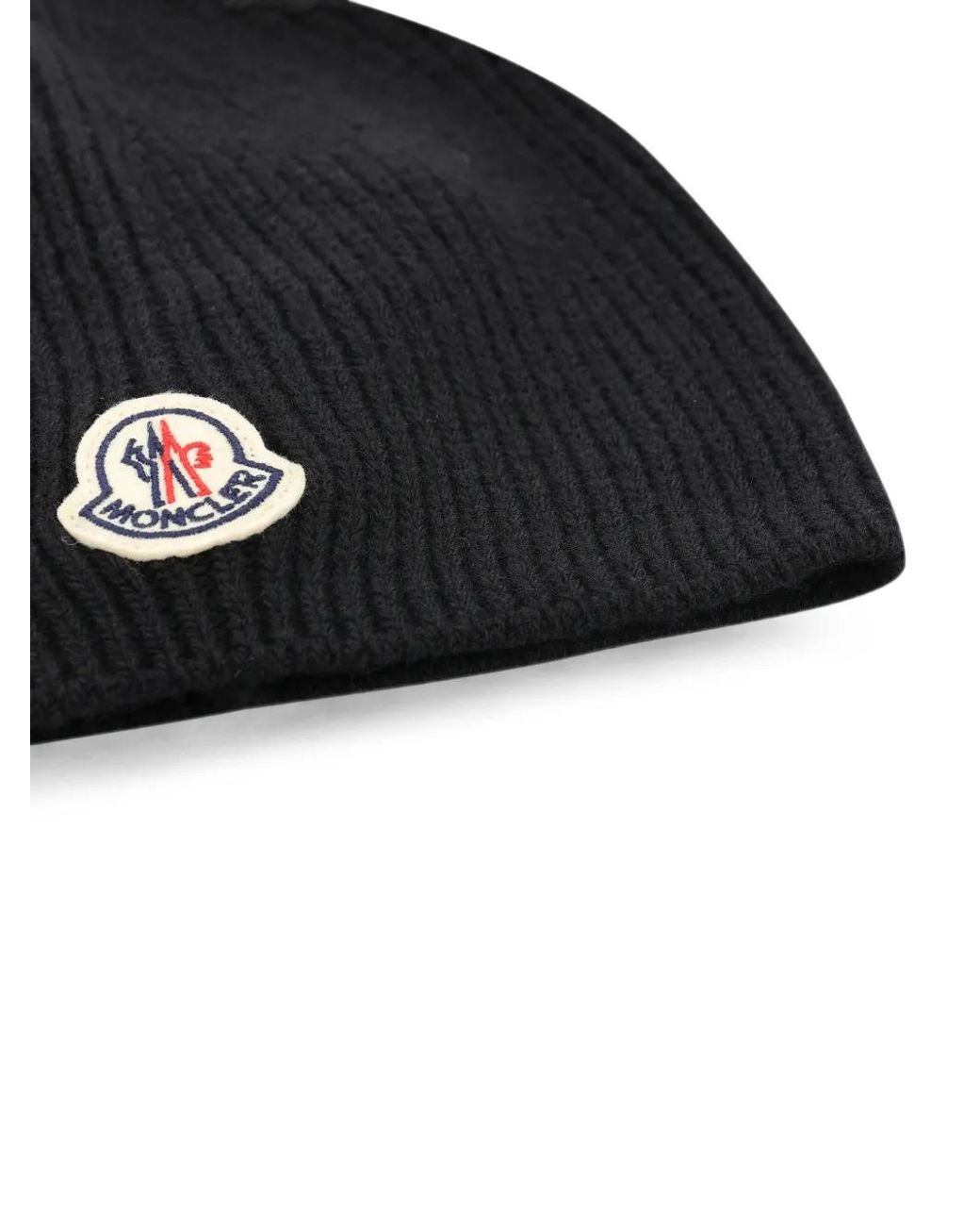 Moncler Black Logo-Patch Ribbed-Knit Beanie Hat for men