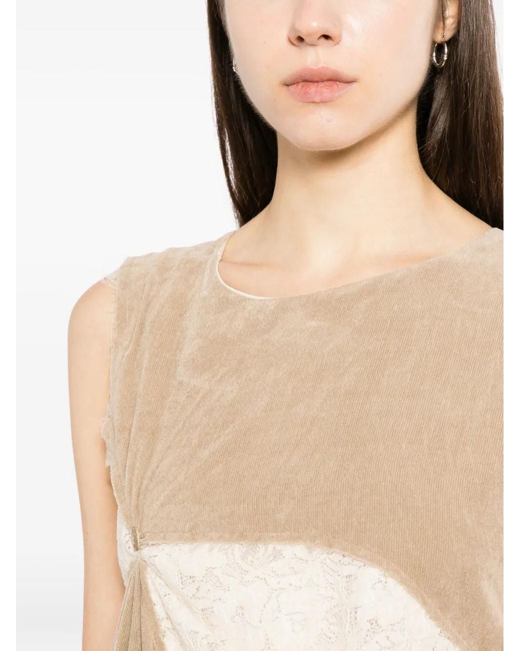 A Tentative Atelier Natural Asymmtric Lace-Patched Dress