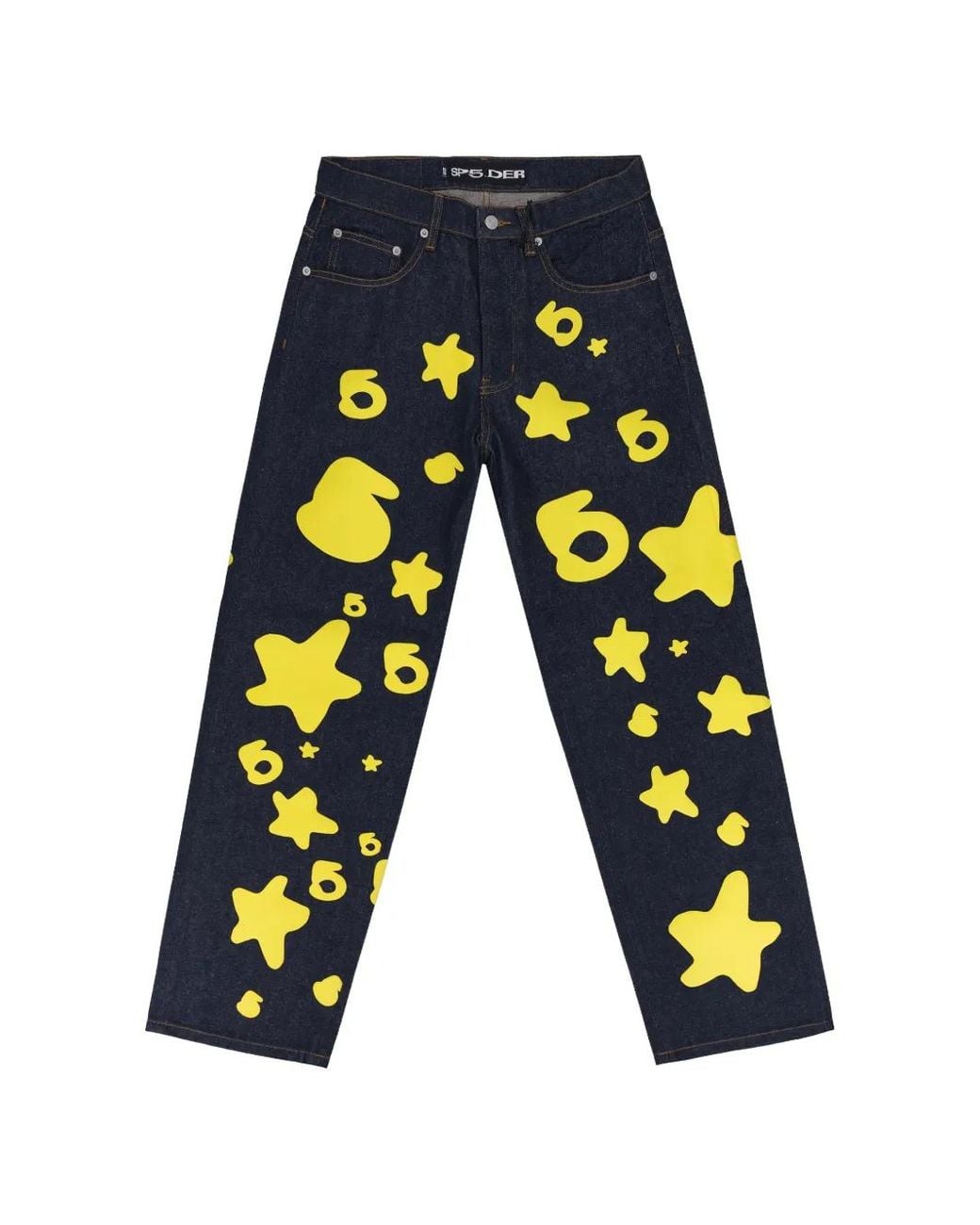 Sp5der Blue Beluga Graphic-Print Jeans for men