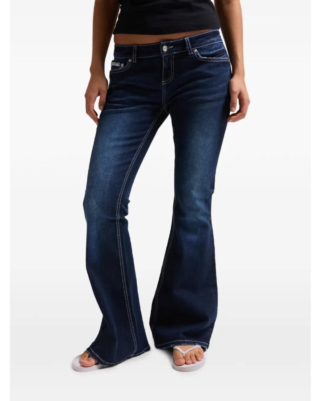Juicy Couture Blue Diamanté-Embellished Low-Rise Flared Jeans