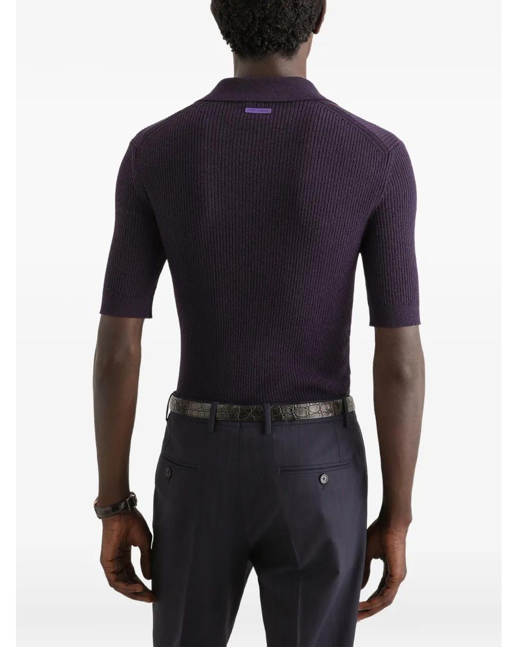 Dolce & Gabbana Blue Rib-Knit Polo Shirt for men