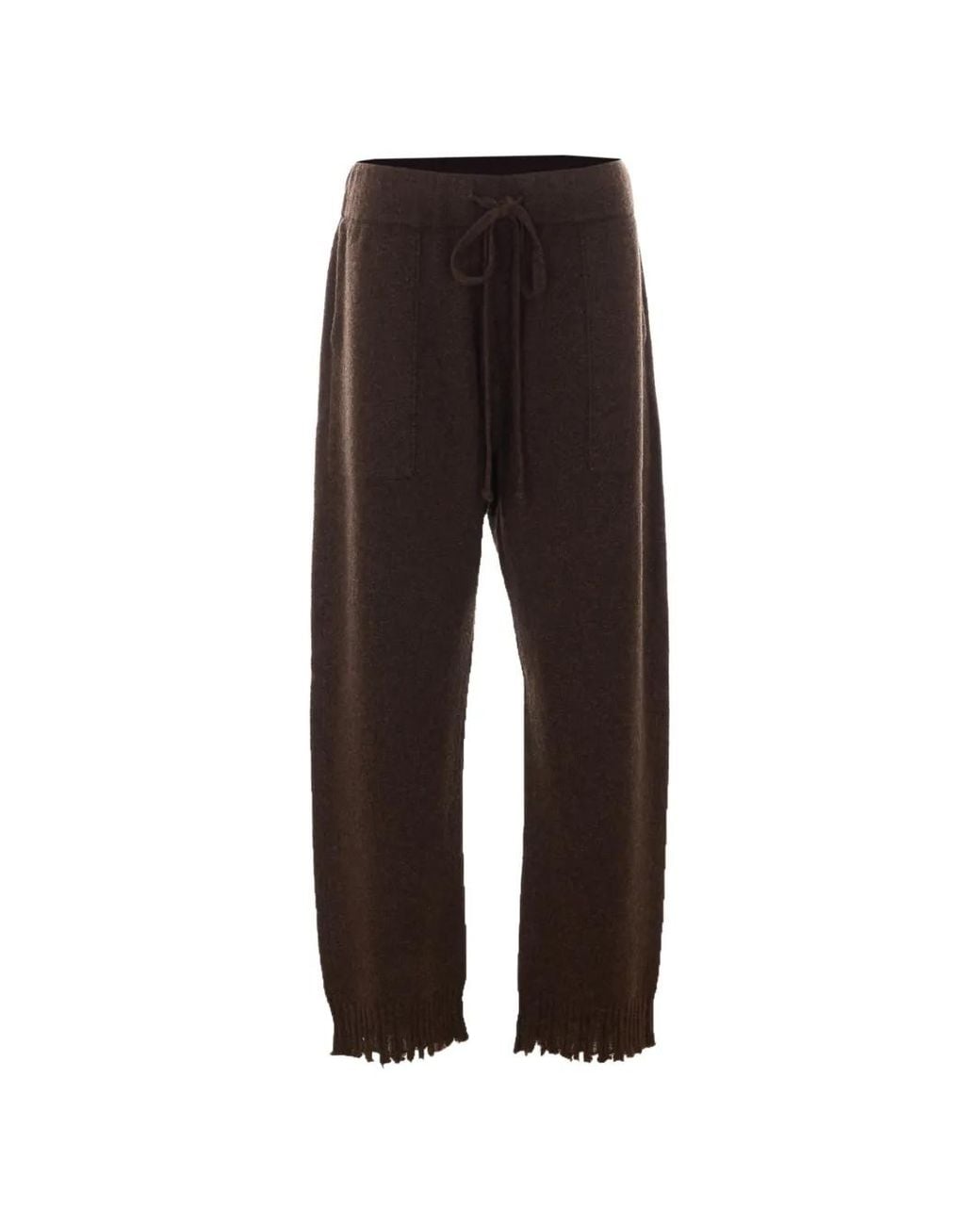Uma Wang Brown Drawstring-Waist Frayed-Edge Trousers
