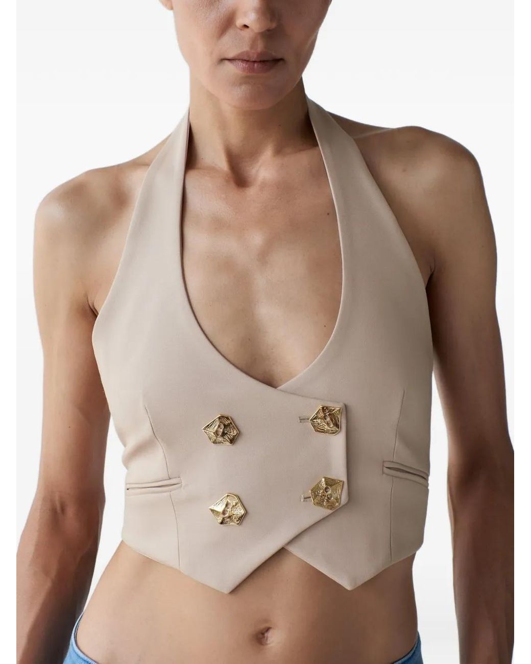Violante Nessi White The Deledda Halterneck-Buttons Crop Top