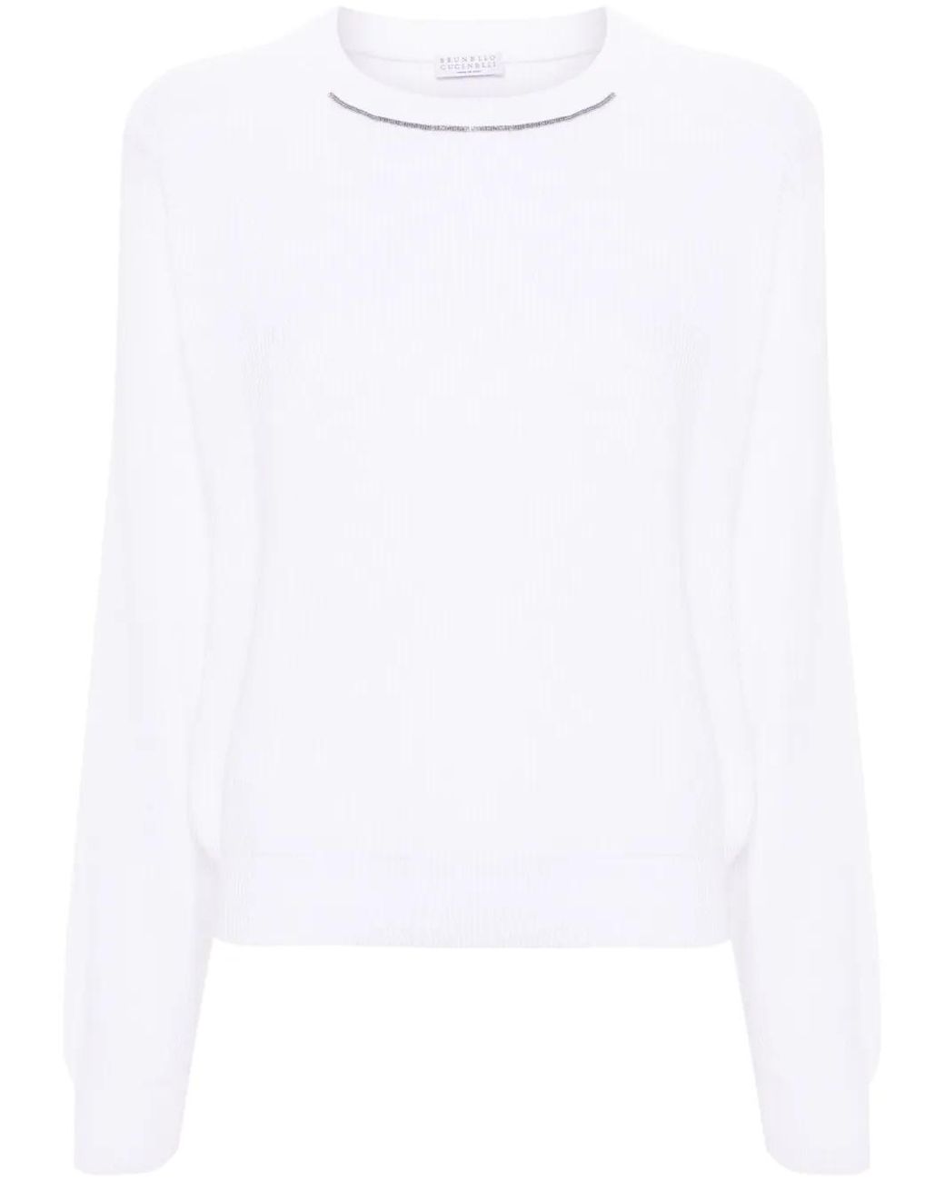 Brunello Cucinelli White Monili Bead-Embellished Cotton Jumper