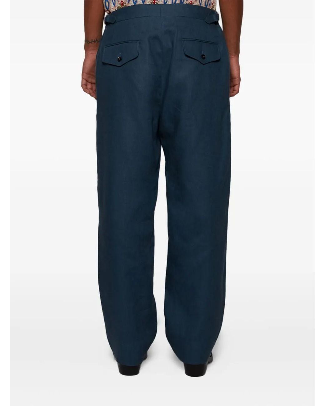Bode Blue Linen Trousers for men