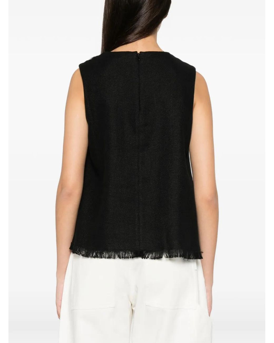 Max Mara Black Fringed-Edge Sleeveless Top