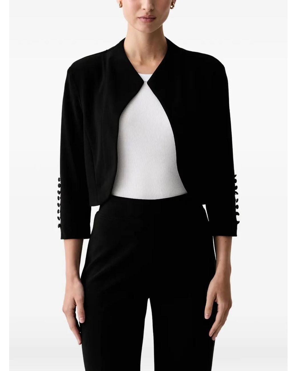 Joseph Ribkoff Black Button-Cuff Cropped Jacket