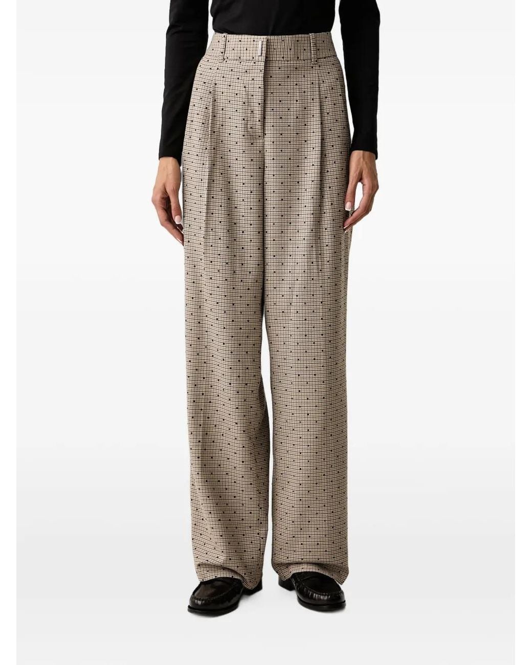 DKNY Natural Houndstooth-Pattern Polka-Dot Trousers