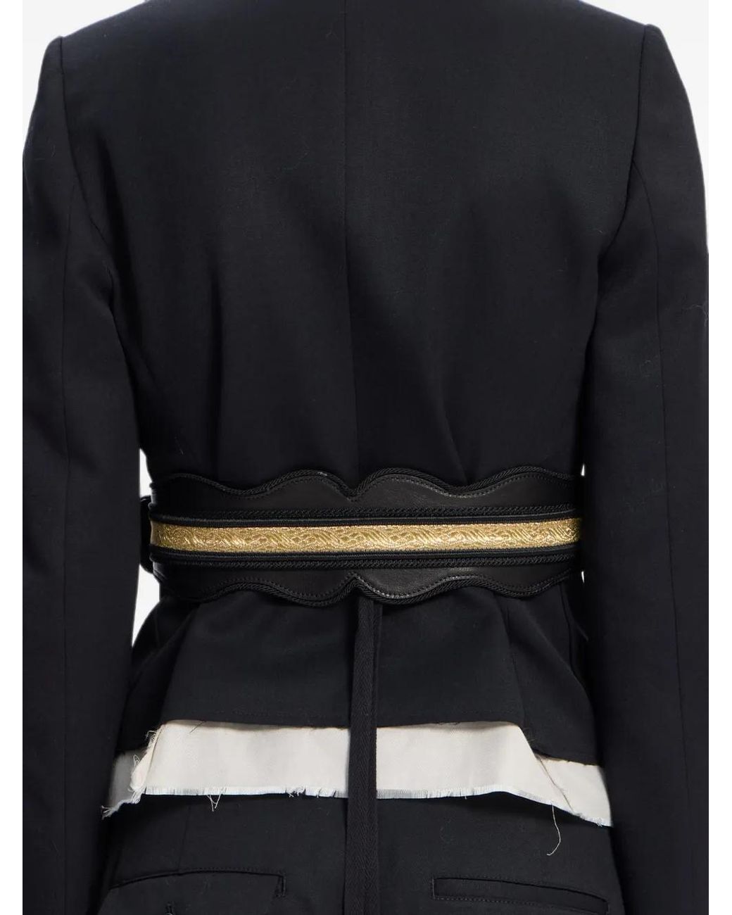 Ann Demeulemeester White Regimental Jacquard Scalloped-Edge Belt