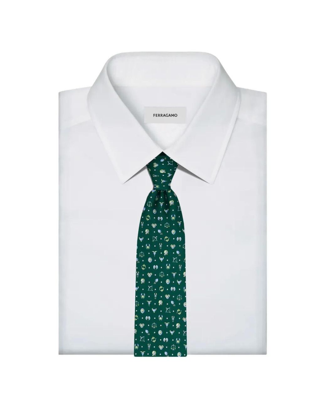 Ferragamo Green Horoscope Print Silk Tie for men