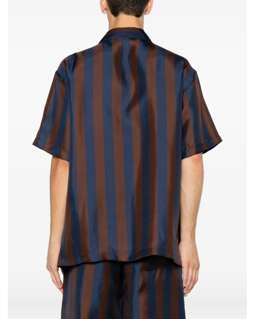 Fendi Blue And Pequin Silk Shirt for men