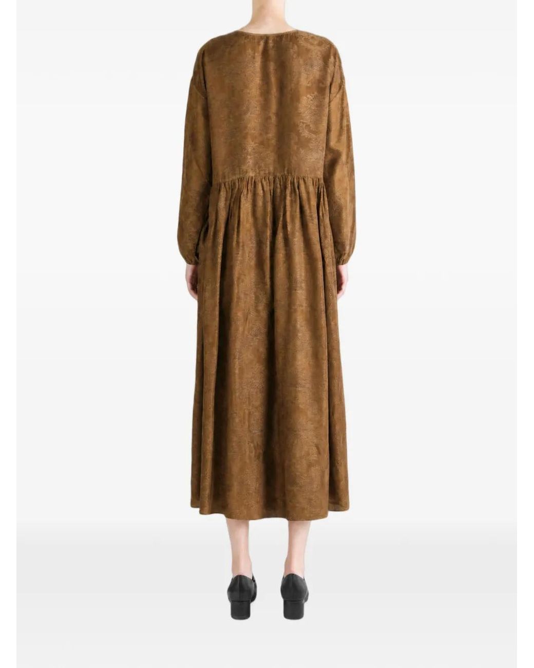 Uma Wang Natural Damask-Pattern Gathered Maxi Dress