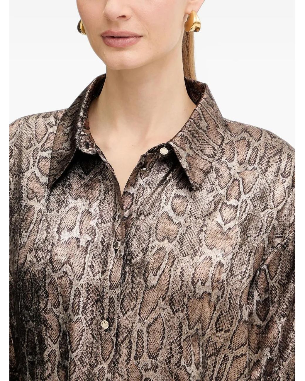 Morgan Brown Button-Up Snakeskin-Print Shirt