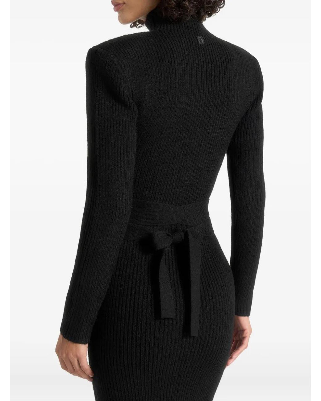 Manière De Voir Black Hana Wide-Shoulder Tie-Waist Knit Maxi Dress