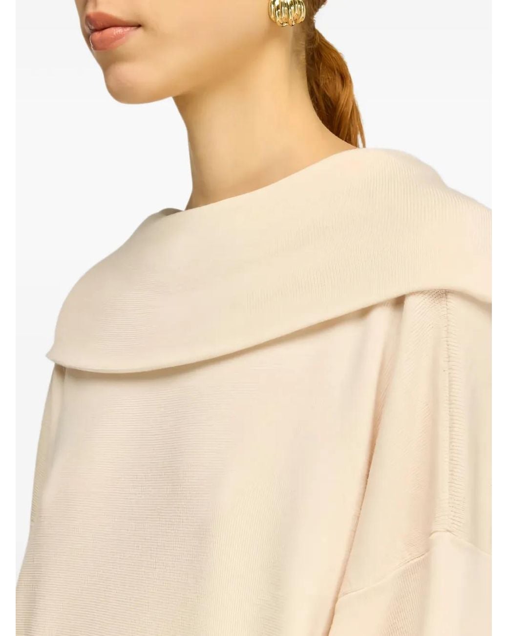 Semicouture Natural Zip-Back Foldover-Collar Sweater