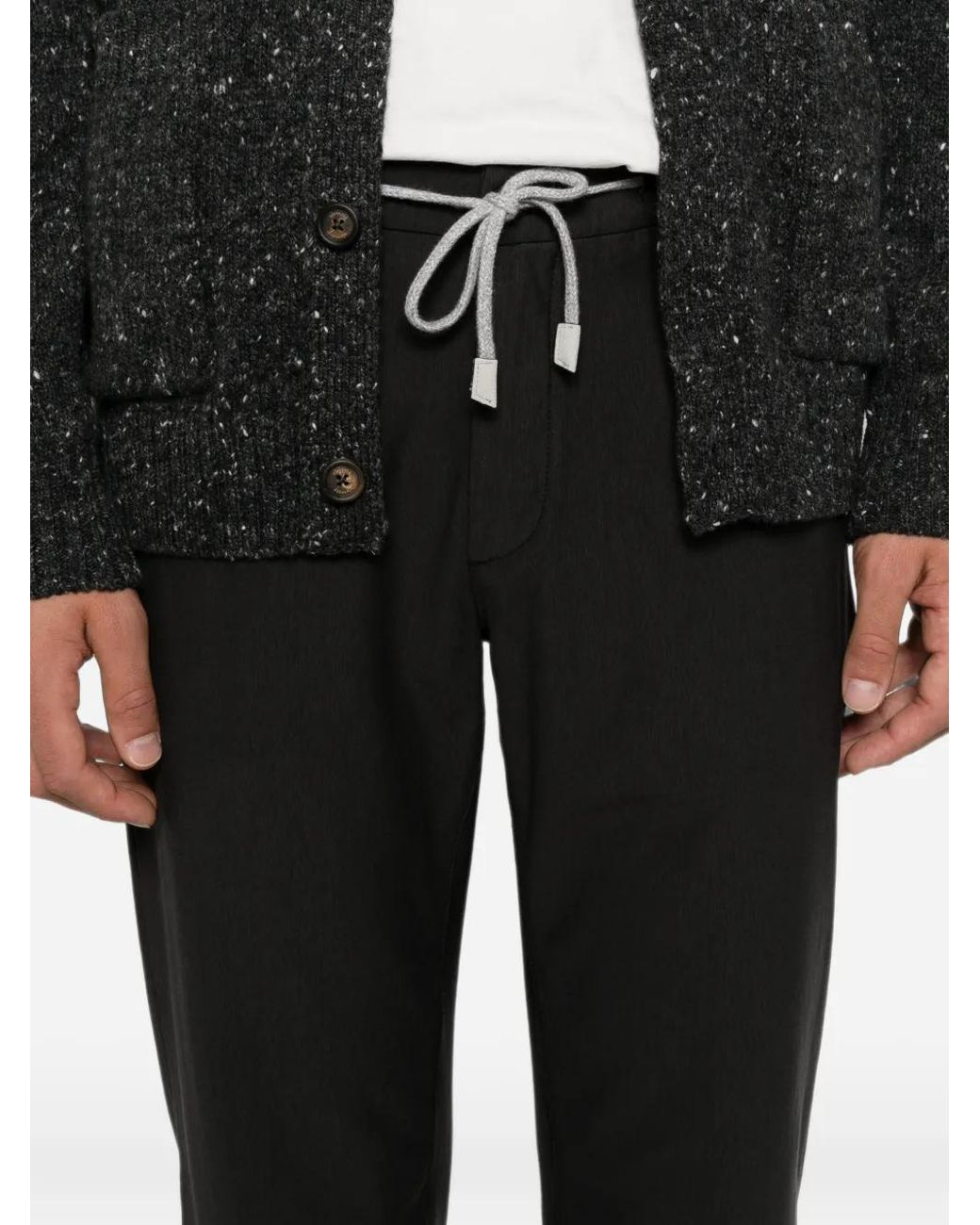 Eleventy Black Drawstring-Waist Straight-Leg Trousers for men