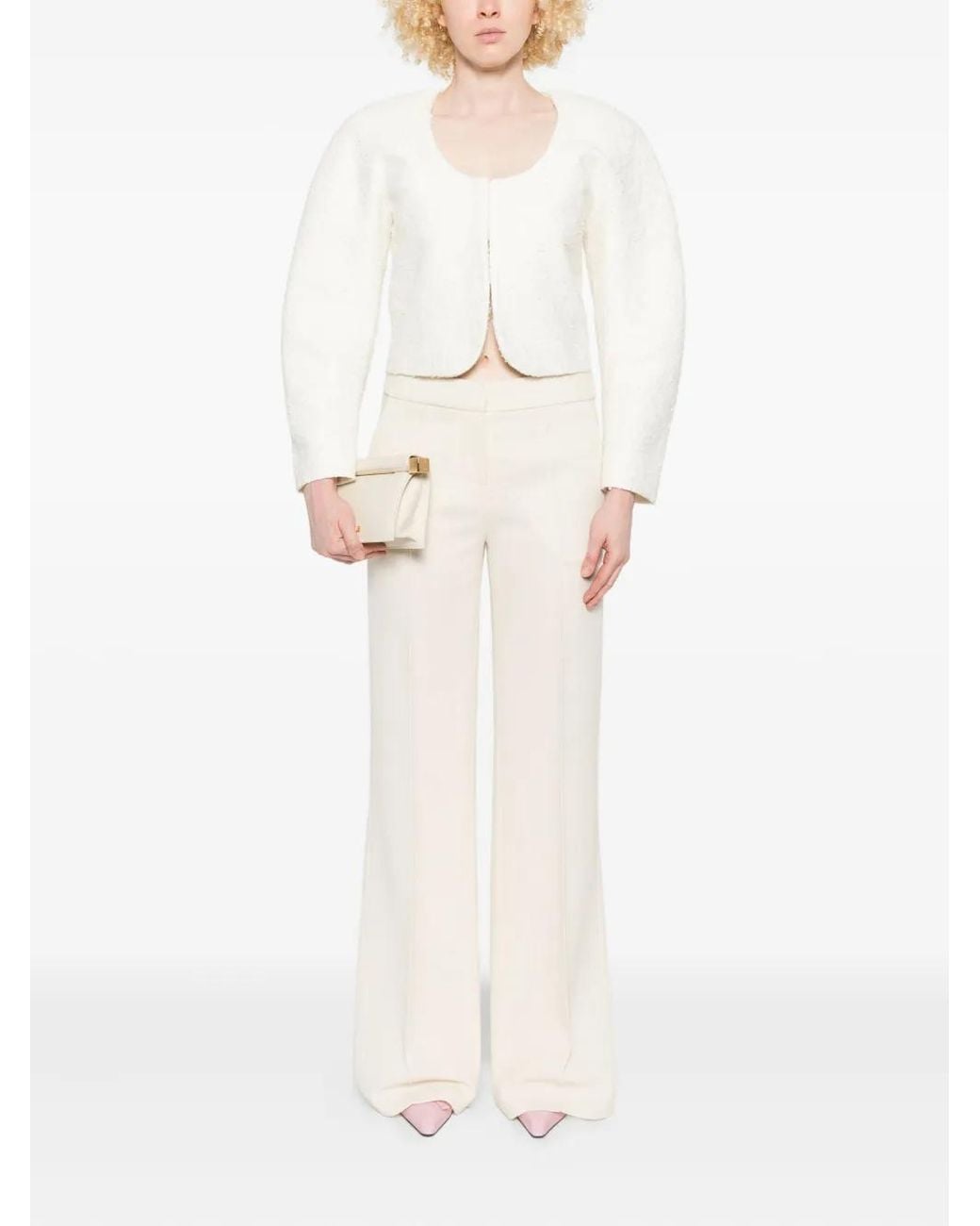 Jacquemus White Cropped Tweed Jacket