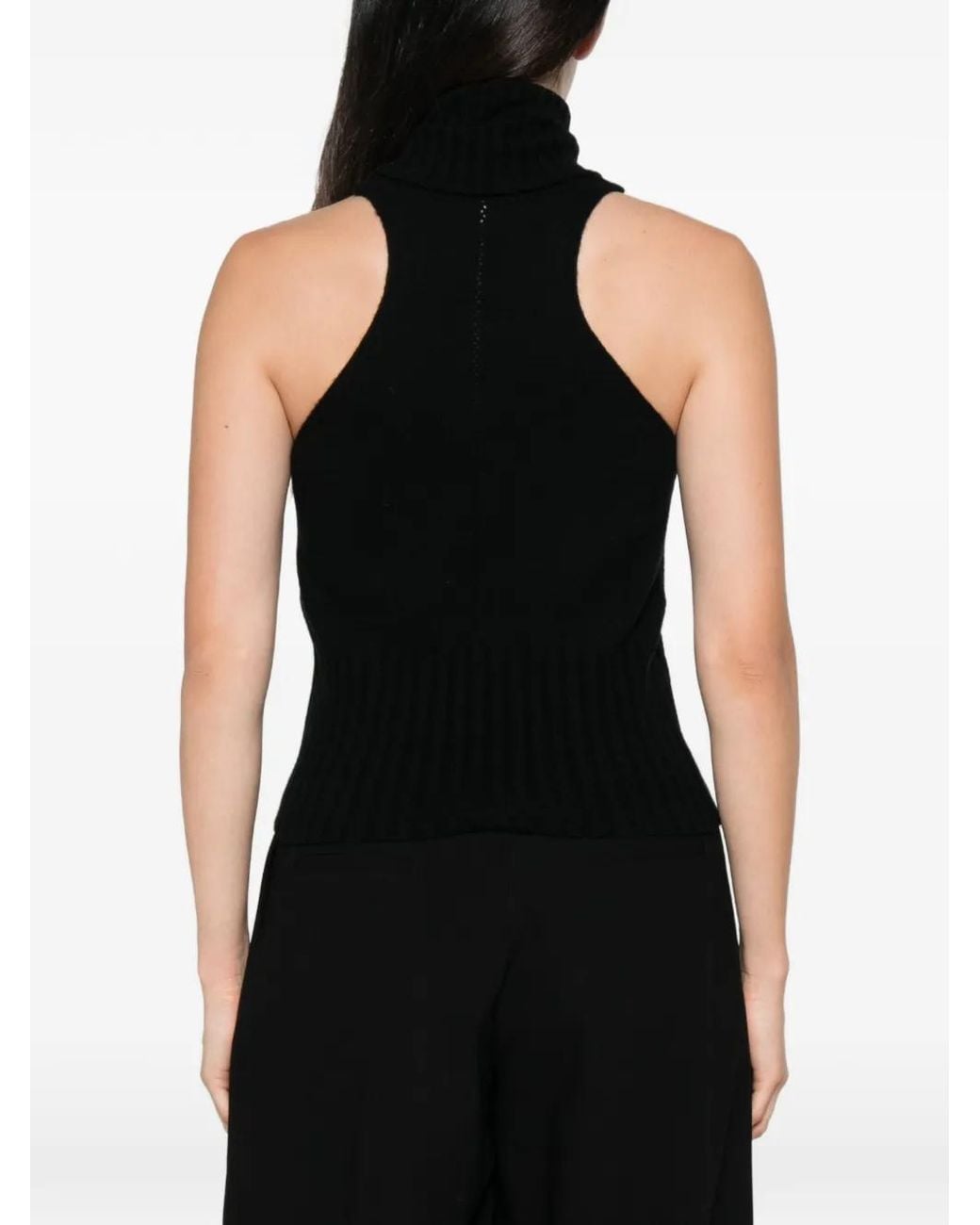 SOLOTRE Black Ribbed-Knit Roll-Neck Top