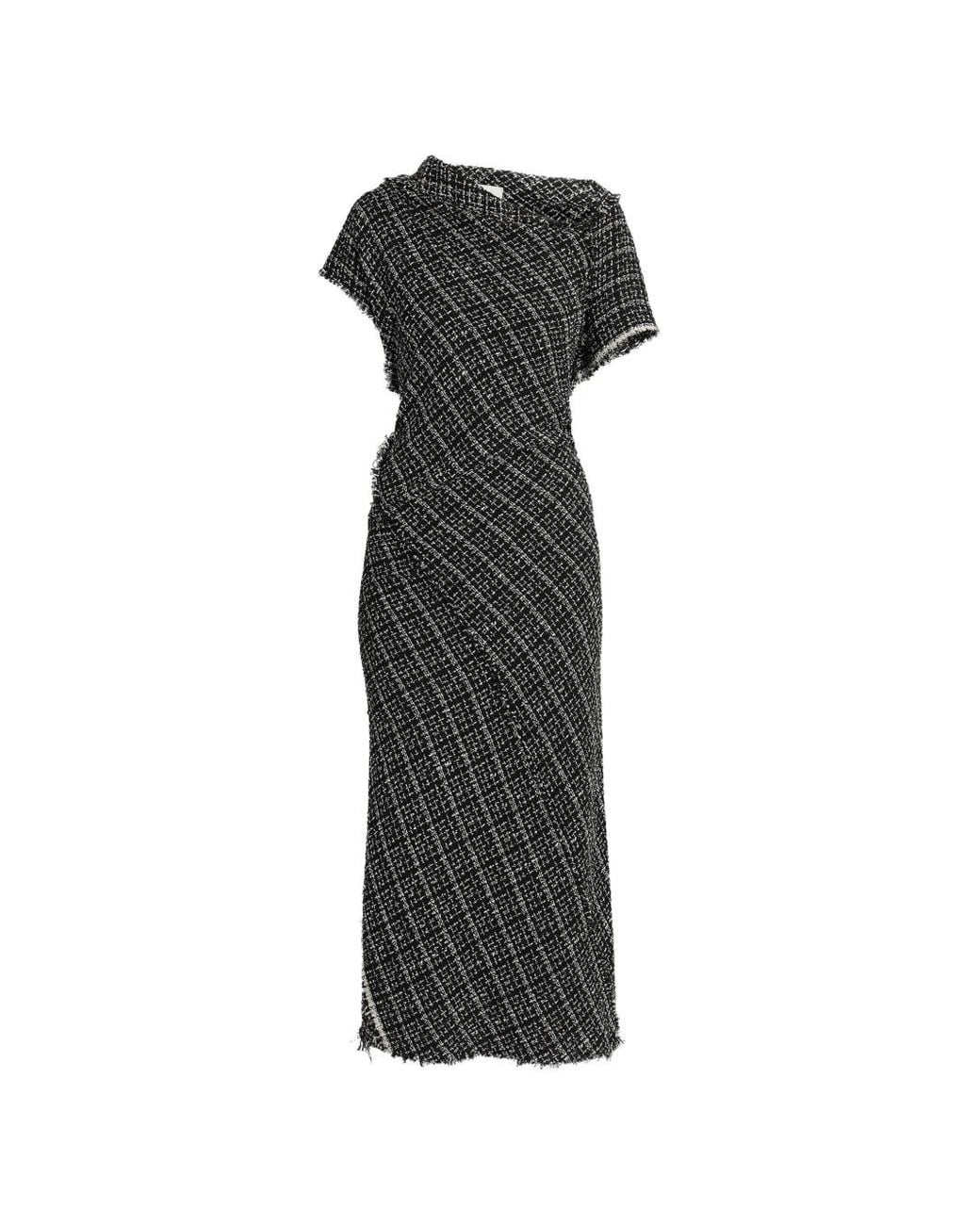 Erdem Black Asymmetric Tweed Maxi Dress