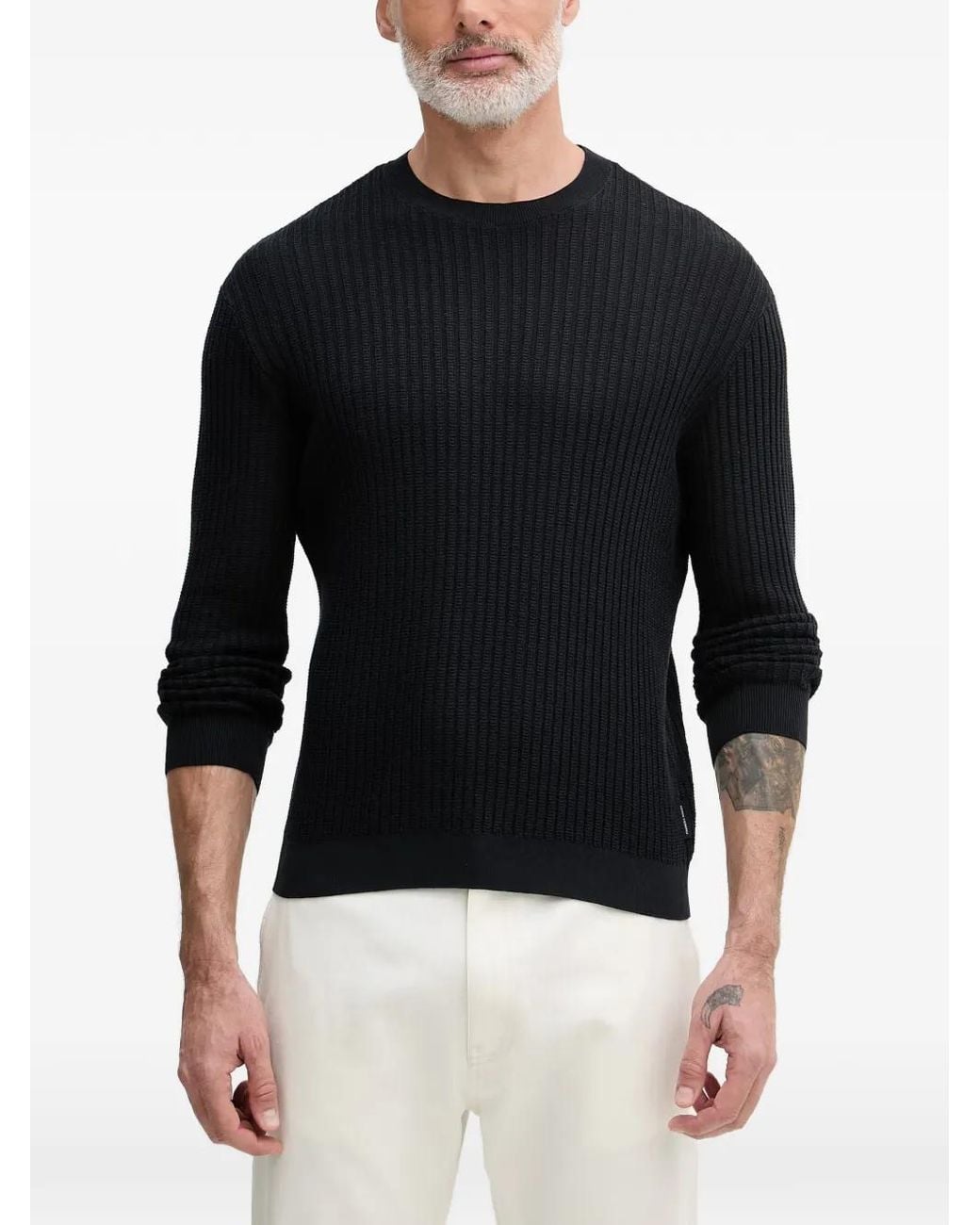 ARMANI EXCHANGE Black Ribbed-Knit Sweater for men