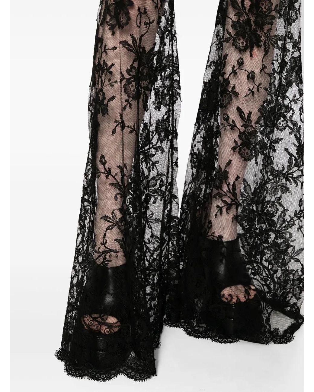 Roberto Cavalli Black Flared Chantilly-Lace Trousers
