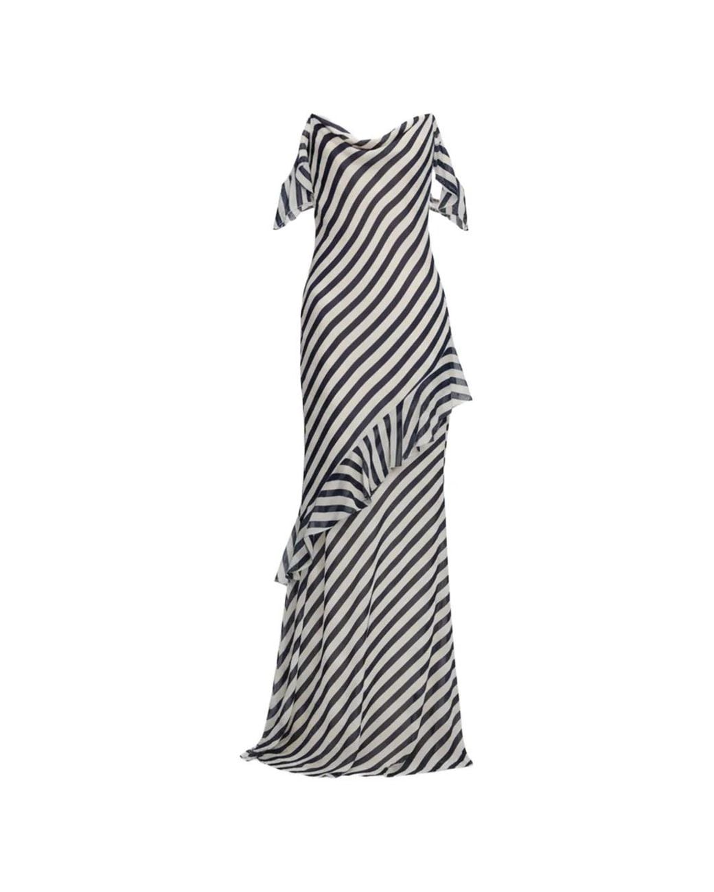 Self-Portrait White Stripe Georgette Maxi Dress