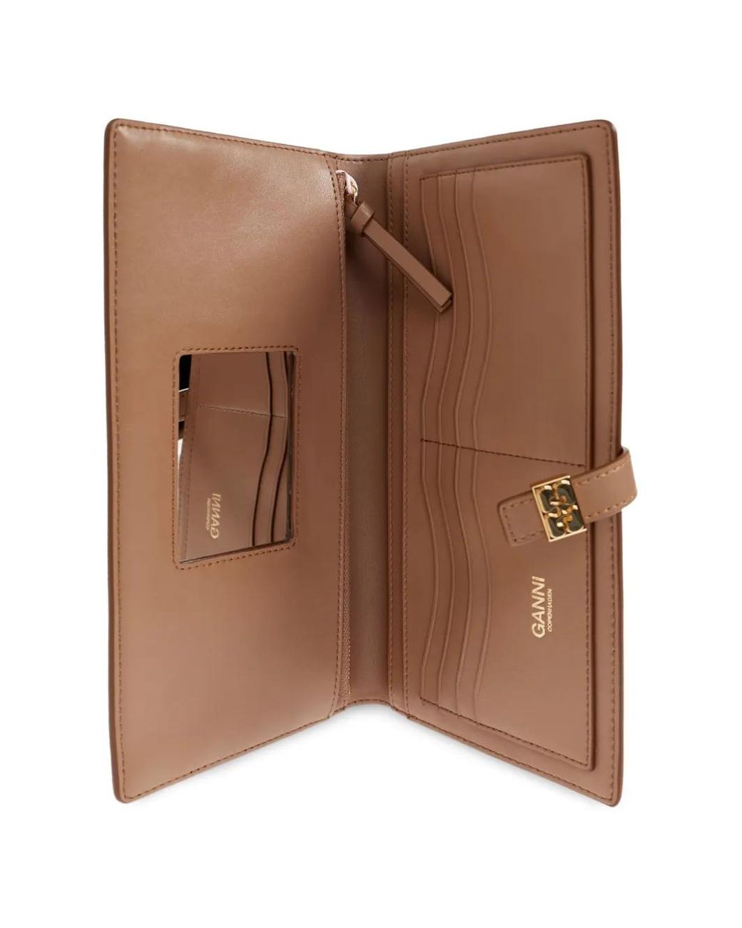 Ganni Brown Studs-Embellishment Flap Wallet