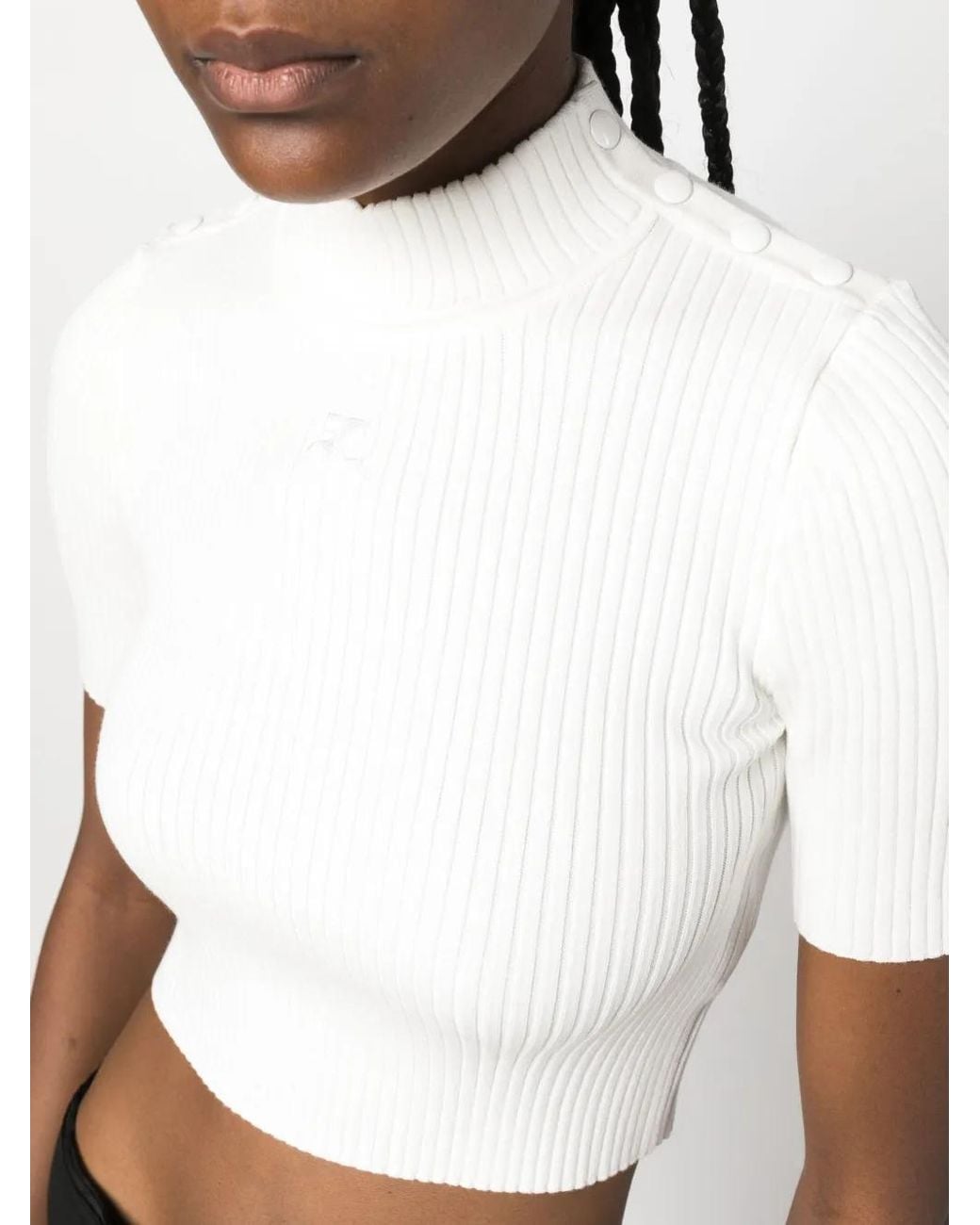 Courreges Geribbelde Cropped Top Met Geborduurd Logo in het White