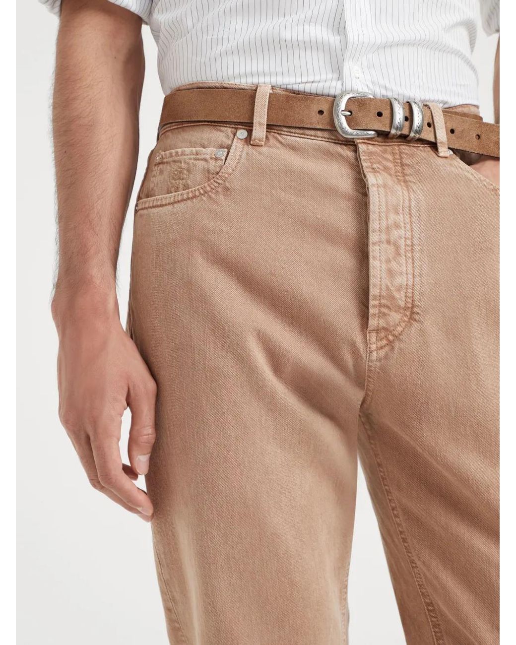 Brunello Cucinelli Natural Logo-patch Tapered Jeans for men