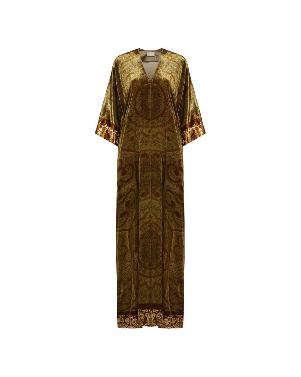Pierre Louis Mascia Green Kanada Baroque-Motif V-Neck Maxi Dress