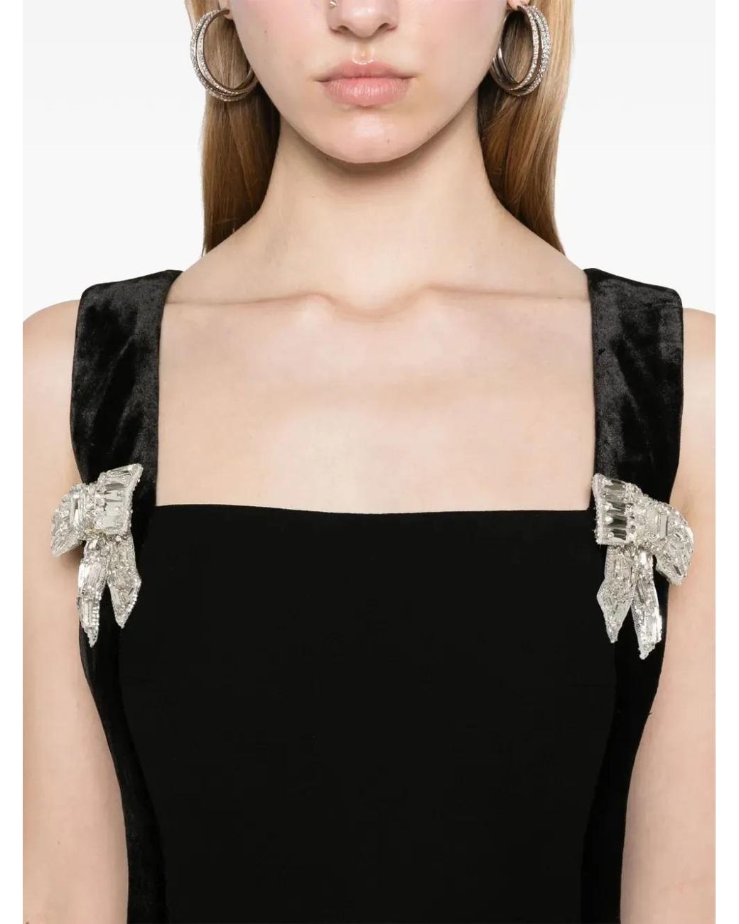 Dina Melwani Black Crystal-Embellished Gown