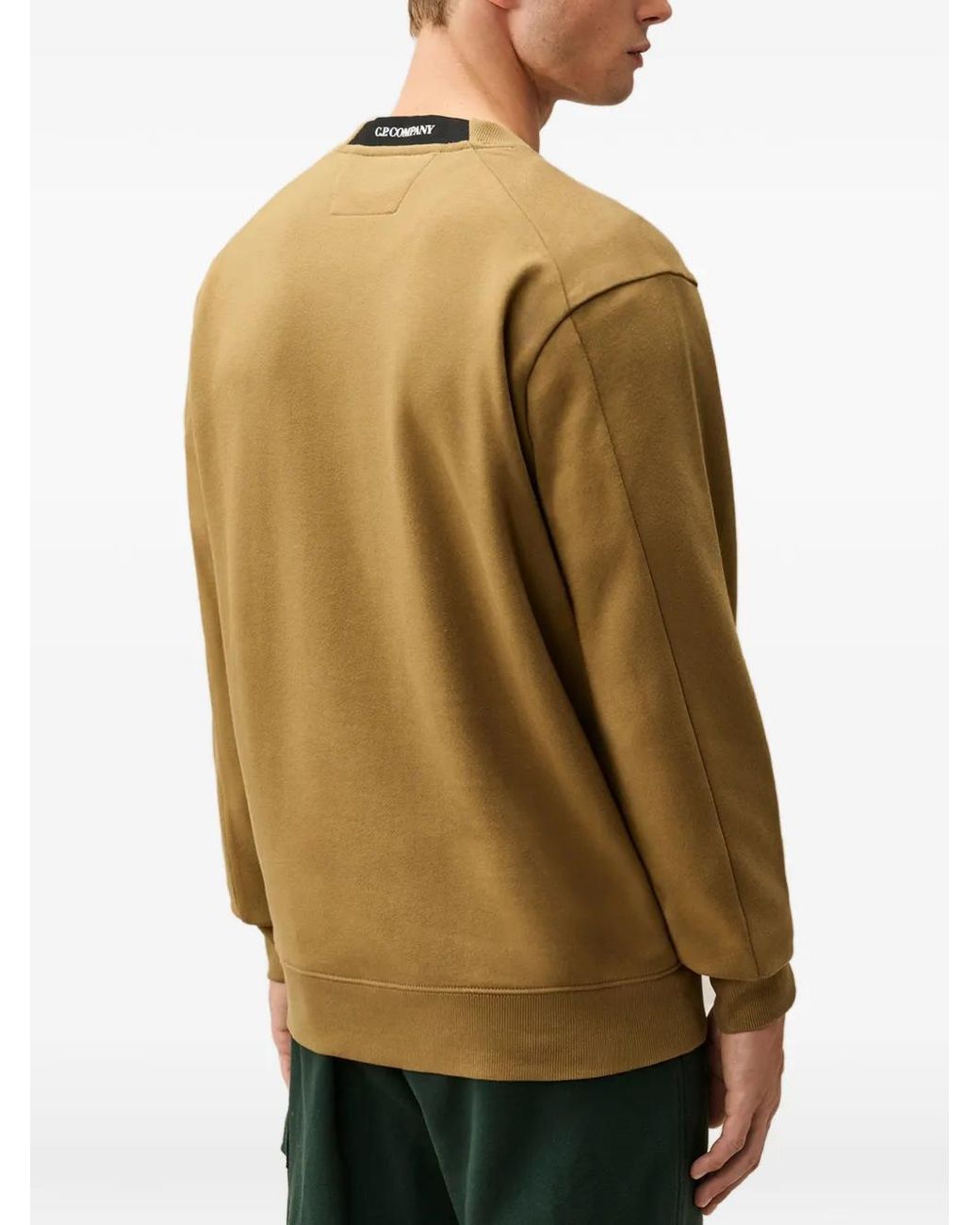 C P Company Green Diagonal Raised Fleece Lens Crewneck Sweatshirt for men