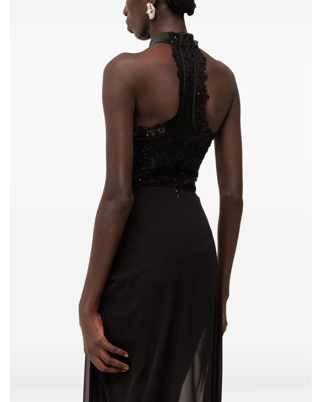 Nissa Black Sequin Lace Bodysuit